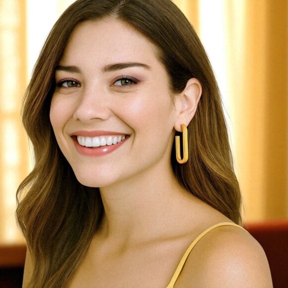 🆕 Sleek 18K Gold Plated Stainless Steel Modern U-Shape Statement Earrings - Picture 11 of 11